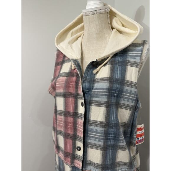 NWT Vintage Italian Plaid Long Shirt Or Dress with Hood Plaid Sleeveless L XL - Picture 2 of 4